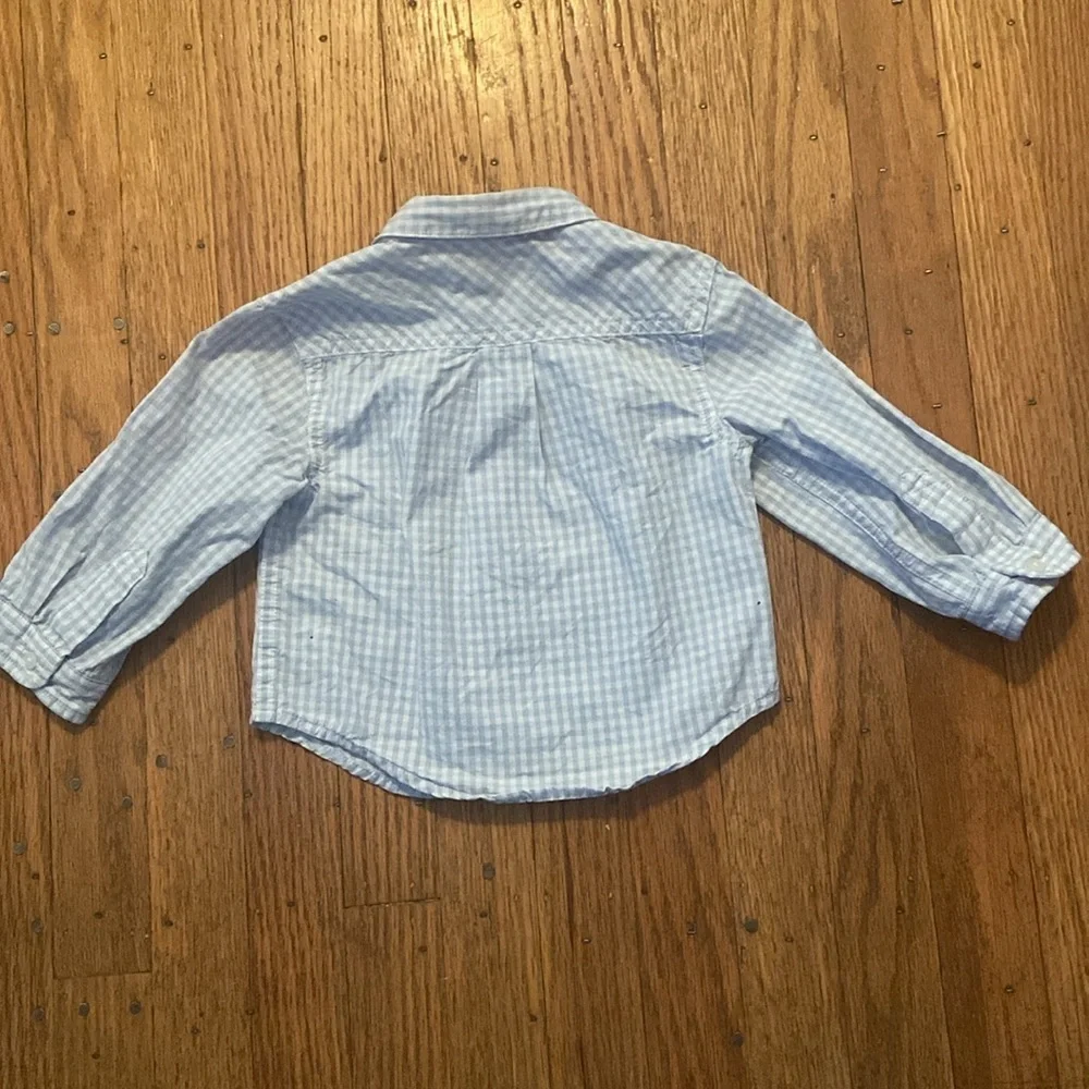 Pottery Barn Kids Boys Long Sleeve Button Down Shirt Light Blue Checks 12-18 M